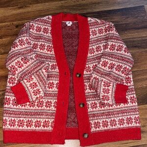 Red and White Winter Holiday Patterned Cardigan